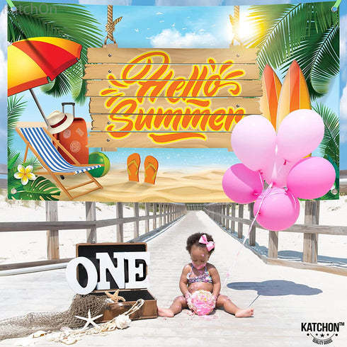 XtraLarge, Hello Summer Banner - 72x44 | Summer Birthday Banner for Hawaiian Party Decorations | Summer Beach Party Decorations | Aloha Banner for Luau Party Decorations | Flamingo Party Decorations