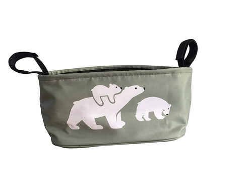 Wheelchair Organizer - Fits Handles of Any Wheelchair, Special Needs Buggy, Rollator or Mobility Scooter – Wheelchair Cup Holder – Cell Phone Pocket - Lots of Storage (Gray-Green Polar Bear)