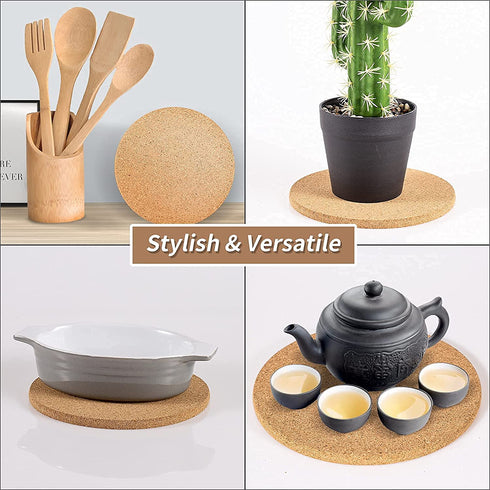 Cork Trivet Heat for Kitchen, Holder for Hot Dishes, Set of 8, 7.1X0.4 Inches Hot Plate Coaster Pads for Tables, Natural Heat Resistant Cork Placemat for Plants.