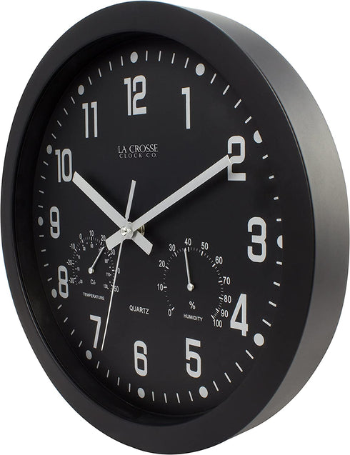 La Crosse 404-2631 12" Black Analog Clock with Temp & Humidity