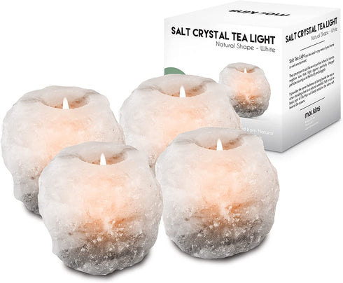 Mockins 2.5 lbs 4 Pack Natural White Himalayan Salt Tea Light Candles Holder | Great Room Decor