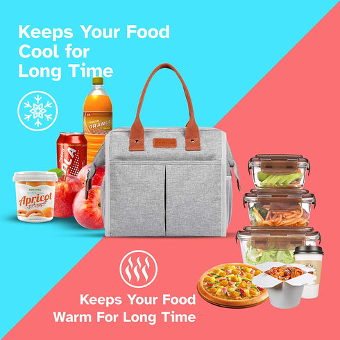 Lunch Bag for Women & Men, Large Insulated Lunch Box Cooler Tote Bags, Adult Reusable Lunch Boxes with Water Resistant for Work, School, Travel and Picnic (Grey)
