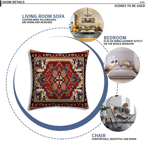 KENT HILL Persian Tribal Floral Throw Pillow Covers Set of 2 Decorative Outdoor Burnt Orange Turkish Cotton 18 X 18 Inches Square for Living Room Bed Sofa Chair Couch