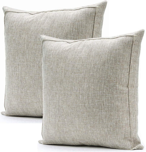 Jepeak Pack of 2 Burlap Linen Throw Pillow Covers Square Cushion Cases Farmhouse Modern Decorative Solid Thickened Pillowcases for Sofa Bed Couch (20 x 20 Inches, Beige/Khaki Threads)