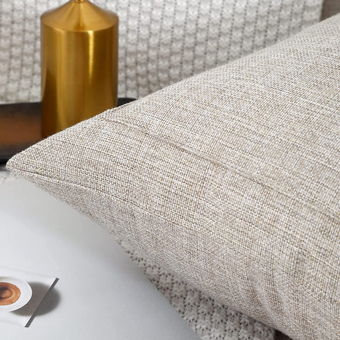 Jepeak Pack of 2 Burlap Linen Throw Pillow Covers Square Cushion Cases Farmhouse Modern Decorative Solid Thickened Pillowcases for Sofa Bed Couch (20 x 20 Inches, Beige/Khaki Threads)