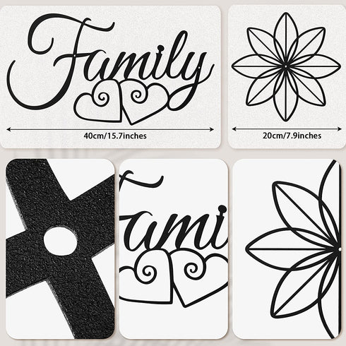 3 Pieces Family Metal Wall Sign Black Metal Family Word Wall Art Metal Family Wall Hanging Sign, 2 Pieces Black Metal Flower Wall Sculpture for Home Dining Room Kitchen Door Decorations Wall Decor