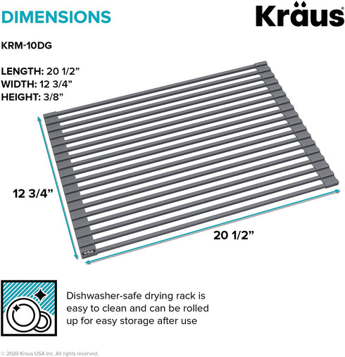 Kraus KRM-10DG Kore Multipurpose Over-Sink Roll-Up Dish Drying Rack, Dark Gray