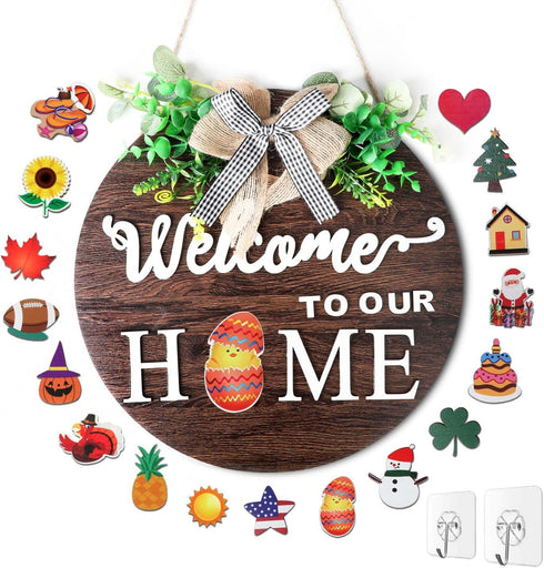 BIGEDDIE Easter Welcome Sign for Front Door, Interchangeable Welcome Sign, Wall Hanging Front Door Decor Welcome Home Sign for Housewarming Gifts Fall Christmas