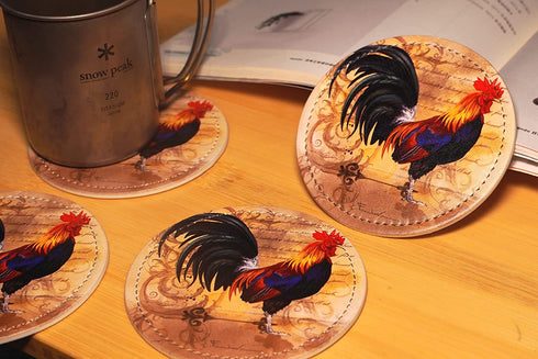 Yilad Rooster Chicken Coasters for Drinks,Leather Coasters with Holder Set of 6, Cups Mugs Mat Pad for Home Bar Decor Coaster1