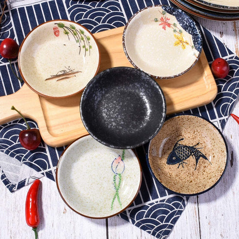 Side Dishes set of 5, Japanese Retro Porcelain Side Dish Bowl Seasoning Dishes Soy Dipping Sauce Dishes