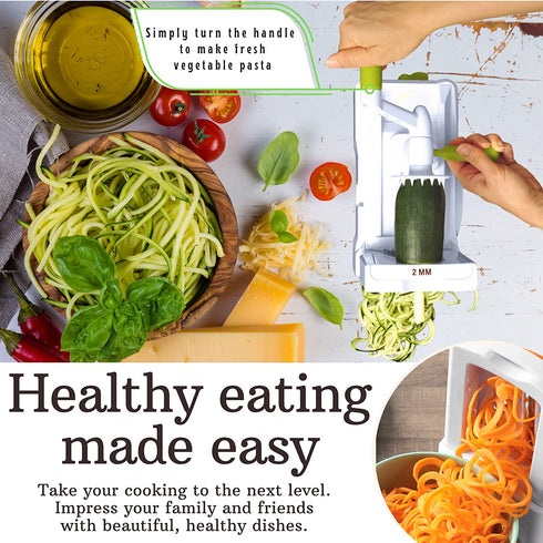 Brieftons 5-Blade Spiralizer (BR-5B-02): Strongest-and-Heaviest Duty Vegetable Spiral Slicer, Best Veggie Pasta Spaghetti Maker for Low Carb/Paleo/Gluten-Free, With Extra Blade Caddy, 4 Recipe Ebooks