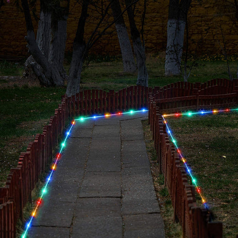 YEGUO Solar Rope Lights Outdoor Waterproof LED, 2 Pack Each 33ft 100 LED Rope Lights Outdoor, PVC Tube Multicolor Fairy String Trampoline Lights for Pool Balcony Tree Garden Yard Fence Party Walkway