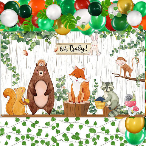 Woodland Decorations for Baby Animals Backdrop Balloon Arch Garland Kit Woodland Backdrop Forest Eucalyptus Ivy Leaves Balloons For Baby Shower Gender Neutral Birthday Party Supplies