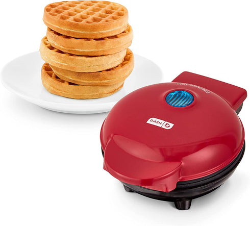 DASH DMW001RD Mini Maker for Individual Waffles, Hash Browns, Keto Chaffles with Easy to Clean, Non-Stick Surfaces, 4 Inch, Red