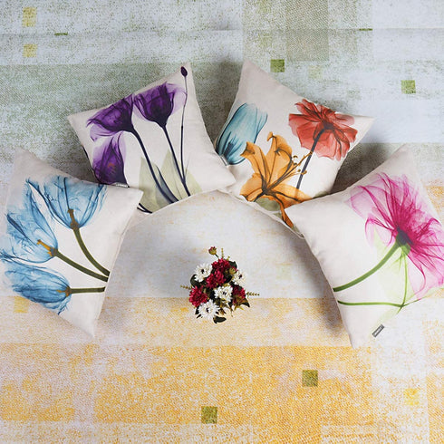 ONWAY Floral Throw Pillow Covers 18x18 Pink Flower Decorative Pillow Covers for Spring Decor, Set of 4