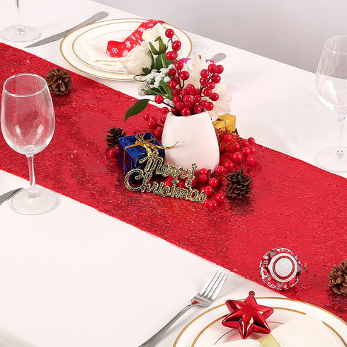 SoarDream Sequin Table Runner Red 2 Pieces 12x72 Inch Valentines Decoration Glitter Table Cover Fabric Birthday Party Table Decoration
