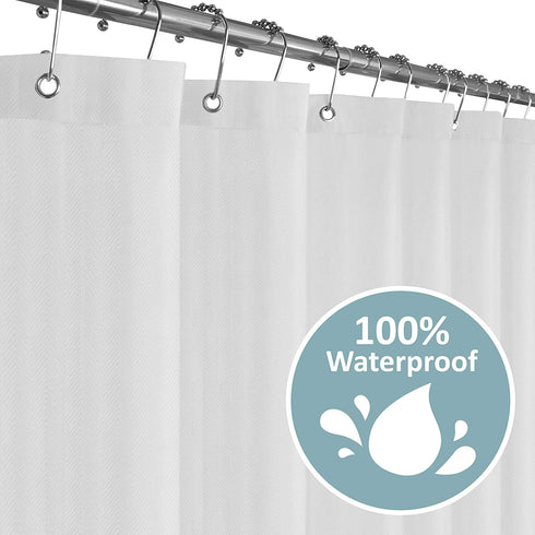 Zenna Home Herringbone Ultimate Waterproof Fabric Shower Curtain or Liner, 70" x 72" White