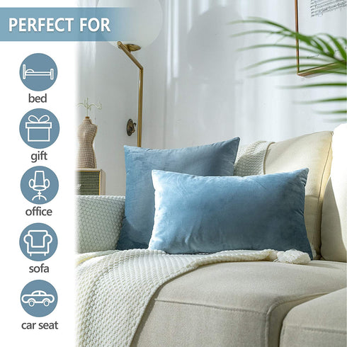 Stellhome Super Soft Decorative Velvet Cushion Covers Square Throw Pillow Covers for Bed Couch Sofa Bench, 20 x 20 inch (50 cm), Silver Blue, Pack of 2 Square Solid Throw Pillow Case