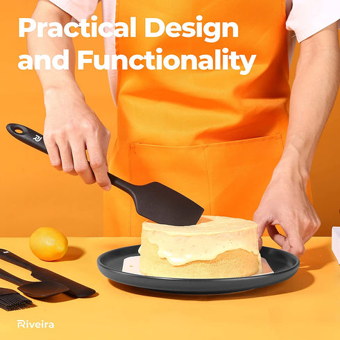 Riveira Silicone Spatula Set 9-Piece 600°F+ Heat Resistant kitchen utensils set Cooking Utensils Set Plastic Rubber Spatulas for Nonstick Cookware Baking Spoon Sets for Kitchen in Black