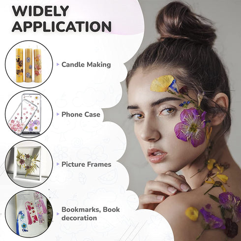 AINAZ 154 Pcs Natural Dried Pressed Flowers for Resin Molds with Butterfly Stickers, Colorful Stones, and Tweezer for DIY Resin Crafts, Jewelry & Candle Making Nails Art