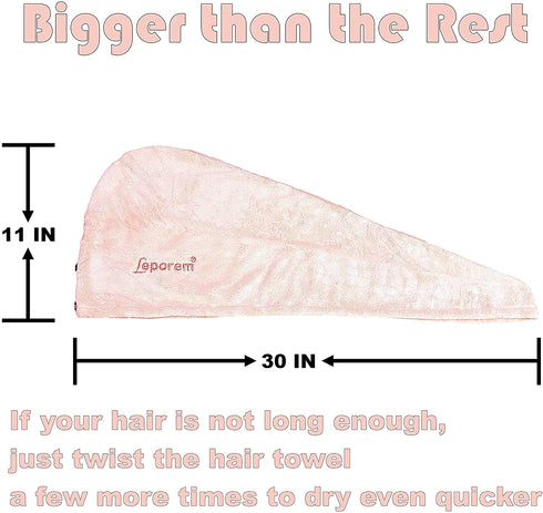 Microfiber Hair Towel - 3 Pack Extra Large 11" X 30" Super Absorbent & Quick Dry Hair Turban for Curly, Long & Thick Hair, Anti Frizz, Hair Repair Towel Wrap for Women, Kids, Rapid Drying Hair Caps