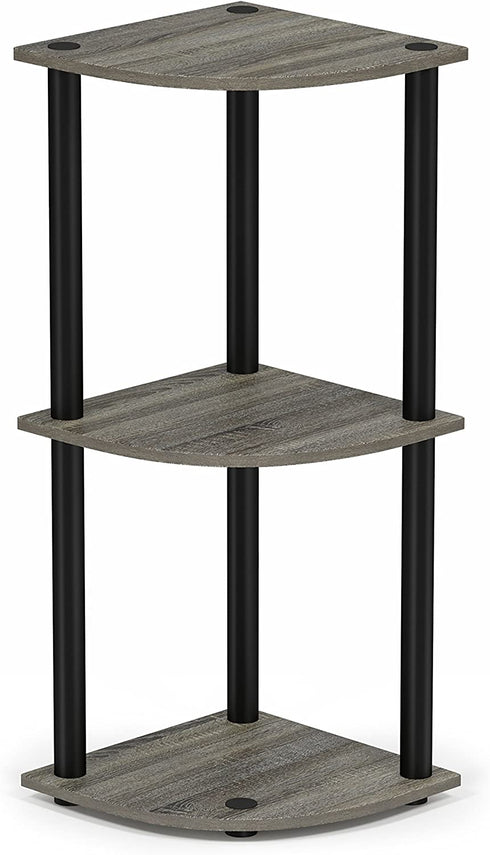 Furinno Turn-N-Tube 3-Tier Corner Display Rack Multipurpose Shelving Unit, French Oak Grey/Black, Model:12077GYW/BK