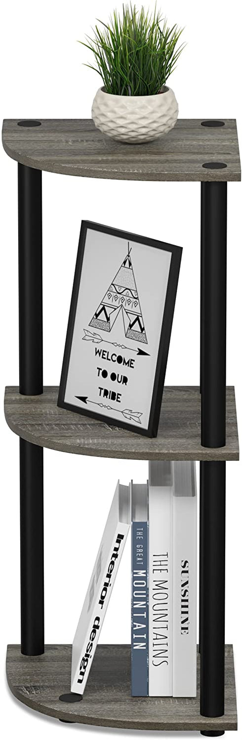 Furinno Turn-N-Tube 3-Tier Corner Display Rack Multipurpose Shelving Unit, French Oak Grey/Black, Model:12077GYW/BK