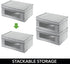 mDesign Fabric Stackable Basket Cube Storage Organizer Bin with Clear Plastic Window and Attached Lid for Organizing Bedroom Closet - Holds Clothes, Blankets, Hats - 2 Pack - Gray