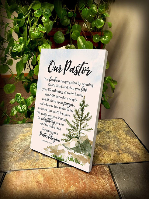 Our Pastor Wood Plaque with Inspiring Quotes 6 inches x 9 inches - Elegant Vertical Frame Wall & Tabletop Decoration | Easel & Hanging Hook | Christian Family Religious Home Decor Saying