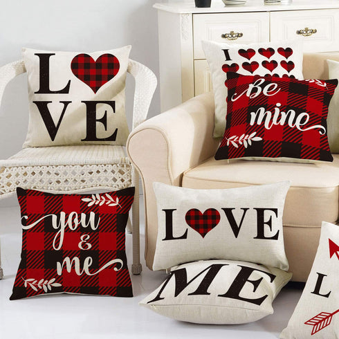 AVOIN Valentine's Day Saying Buffalo Plaid Throw Pillow Cover, 18 x 18 Inch Holiday Anniversary Wedding Cushion Case for Sofa Couch Set of 4