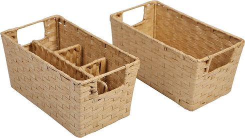 SLPR Woven Wicker Storage Baskets with Compartments (Set of 2) | Rustic Farmhouse Woven Baskets for Kitchen