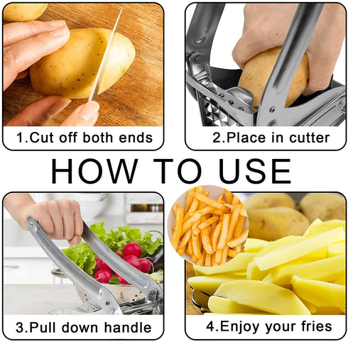 GKDOMS French Fries Cutter, Potato Slicer Stainless Steel Potato Vegetable Fruit Cutter Non-slip Suction Base French Fries Cutter Food Slicer, 1/2-Inch Blade Fries Maker for Potatoes Carrots Cucumbers