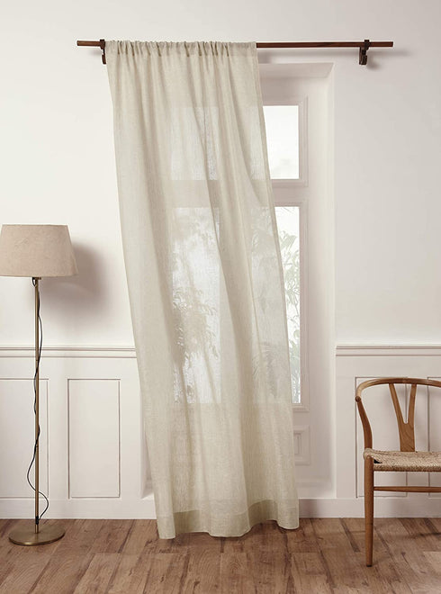 Solino Home Linen Sheer Curtains 52 x 54 Inch Light Natural Rod Pocket Window Panel, 100% Pure Natural Fabric Curtain, Handcrafted from European Flax