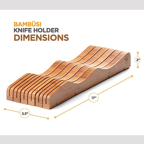 Bamb¼si Knife Drawer Organizer - Bamboo In Drawer Knife Block - Wooden Kitchen Countertop Knife Holder Organization - Holds 10-16 Knives (Not Included) - Keep Knifes Blades Store Without Pointing Up
