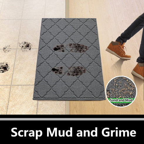 Indoor Doormat Front Door Mat Non Slip Rubber Backing Super Absorbent Mud and Snow Inside Dirts Trapper Mats Entrance Machine Washable Door Rug Shoes Scraper - Grey, 20" x 32"
