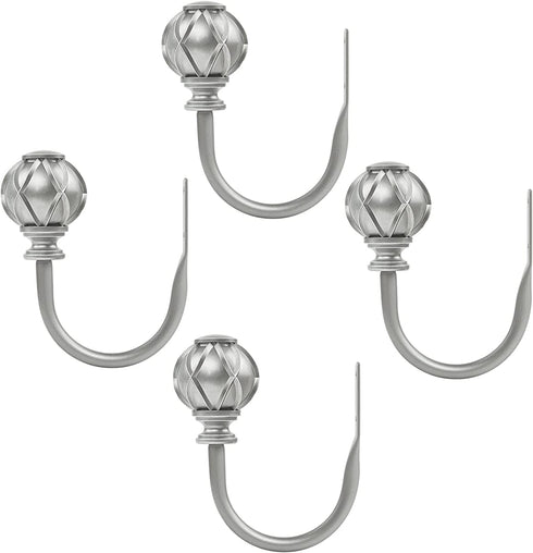 KAMANINA Decorative Curtain Drapery Holdbacks, Netted Texture Finials, Antique Silver(2 Pair/4 Pack)