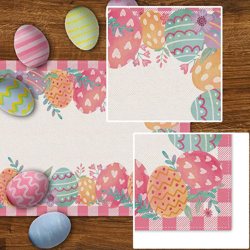 Linen Easter Egg Table Runner Pink and White Buffalo Check Plaid Spring Ressurrection Home Kitchen Dining Room Decoration