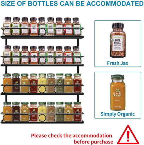 4 Tier Hanging Spice Racks for Wall Mount/Cabinet Pantry Door,Farmhouse Style Seasoning Organizer For Your Kitchen,Black