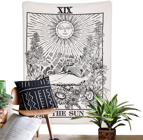 BLEUM CADE Tarot Tapestry The Moon The Star The Sun Tapestry Medieval Europe Divination Tapestry Wall Hanging Tapestries Mysterious Wall Tapestry for Home Decor (59×82 Inches, The Sun)