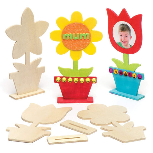 Baker Ross AR264 Wooden Flower Blanks for Kids - Pack of 4, Woodcraft Painting Craft Kits for Kids Art Activities