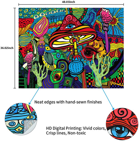 Tapestry Trippy Mushroom Tapestry Hippie Colorful Art Tapestry Psychedelic Eyes Tapestries Trippy Wall Tapestry Wall Hanging for Room(36 x 48 inches)