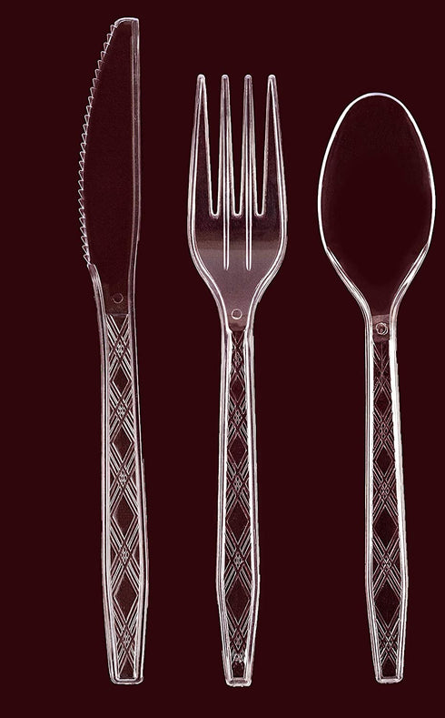 Clear Plastic Cutlery | Heavy Duty & Solid Disposable Silverware Utensils Set | Perfect for Weddings, Buffets, Luncheon & More | 180 Forks, 120 Spoons & 60 Knives Combo Pack | 360 Count