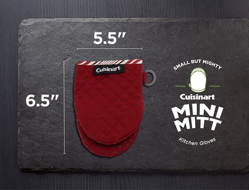 Cuisinart Silicone Mini Oven Mitts, 2pk - Little Oven Gloves for Cooking - Heat Resistant, Non-Slip Grip, Hanging Loop, 5.5 x 7.5 Inches - Ideal for Handling Hot Kitchen, Bakeware Items - Red Dahlia