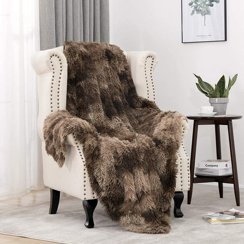 HBlife Luxury Soft Faux Fur Throw Blanket 50" X 60", Solid Reversible Lightweight Shaggy Fuzzy Blanket Plush Fluffy Cozy Decoration Throw Blankets for Couch and Living Room, Tye Die Brown