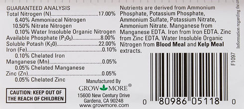 Grow More 5118 Bromeliad Tillandsia Food 17-8-22, 1.25-Pound