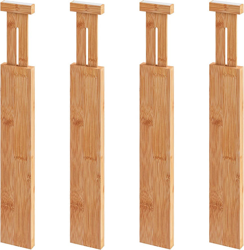 Bamboo Drawer Dividers, 13" -16.5", Kitchen Adjustable Drawer Organizers, Expandable Spring Loaded Drawer Divider for Home, Office, Dressers