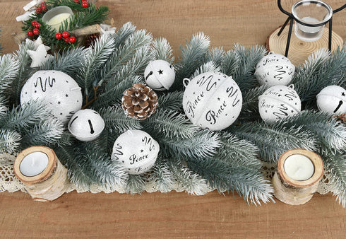 DearHouse 10 Pcs Big Christmas Jingle Bells, 2Inch-3.6Inch White Glitter Christmas Metal Sleigh Bells Rustic Craft Bells for Christmas Tree Wreath Garland Ornaments Holiday DIY Decorations