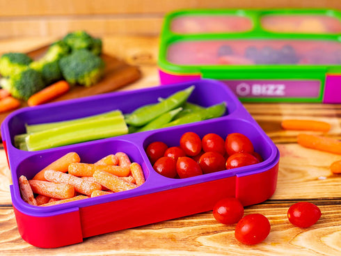 Bizz Lunch Box Containers Set (2-Pack) with Reusable Spoon, 37-oz Fun Innovative Bento Boxes Equipped with Removable Snap-On Lid Cover, Leakproof Meal Prep Lunchbox, Healty Eating, Food Grade BPA-Free