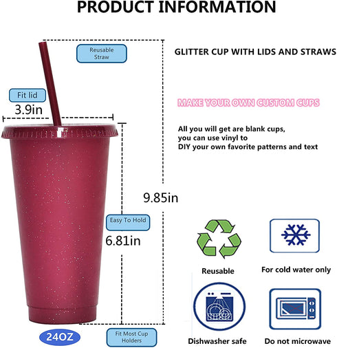Tumbler with Straw and Lid,Water Bottle Iced Coffee Travel Mug Cup,Reusable Plastic Cups,Perfect for Parties,Birthdays,24oz-5 Pack