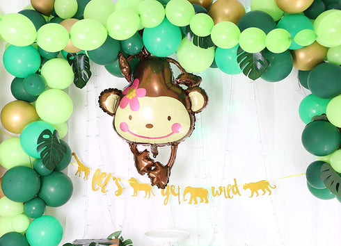 foci cozi 148 Pack Jungle Safari Theme Party Decorations Set?148 latex balloons, 12 Green Palm Leaves, 1 banner 4 cake topper 16 feets Arch Balloon strip tape, 1 Balloon tying tools Safri party Supplies Favors for Kids Boys Birthday Baby Shower Decor